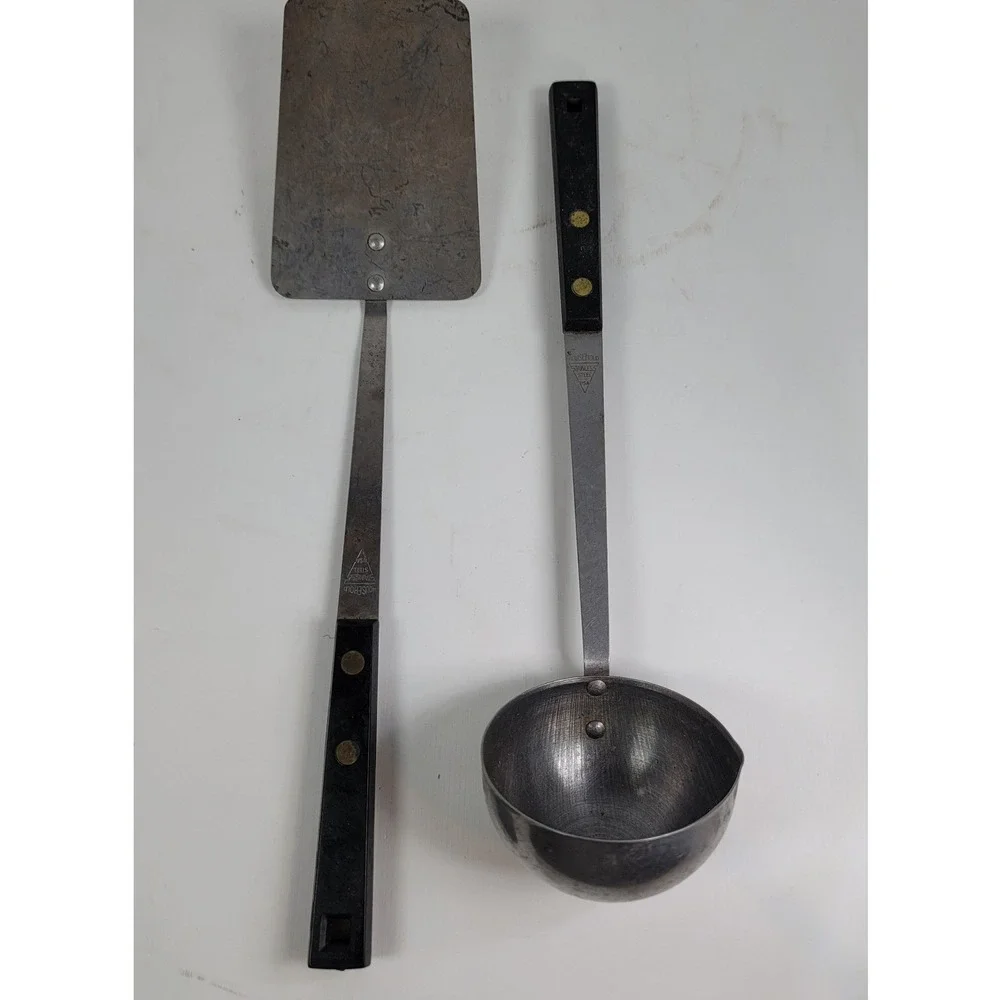 Vintage Household Institute Stainless Steel Spatula and Ladle Set USA Made Black